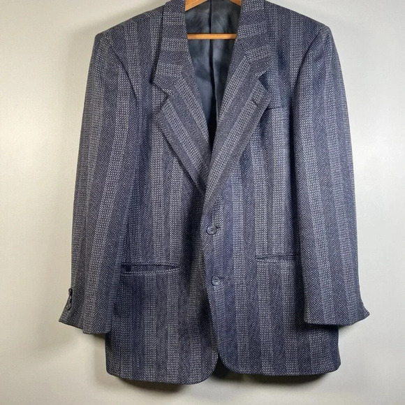 Vintage Andre Vachon Pure Wool S 38 Men’s Blazer Sports Coat Jacket Preppy Blue - Picture 1 of 16